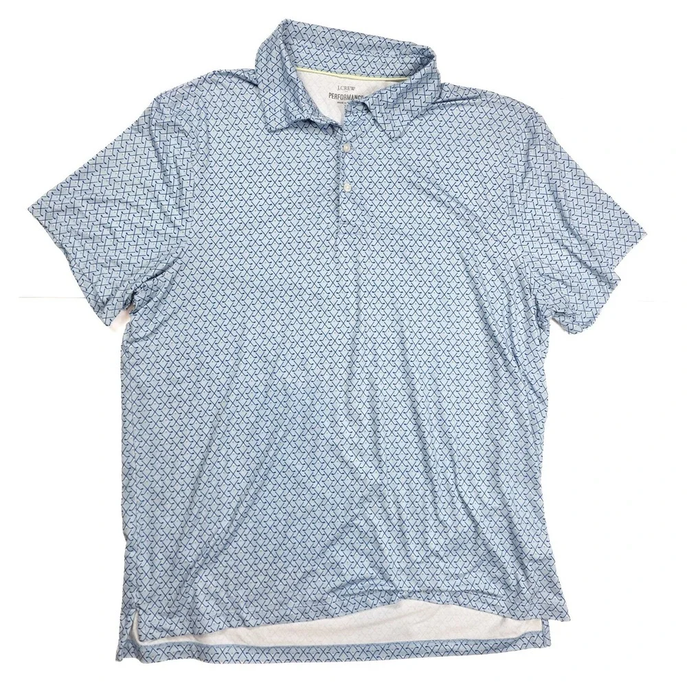J. Crew Performance Blue Golf Print 1/4 Button‎ Short Sleeve Polo Men's Size XL
